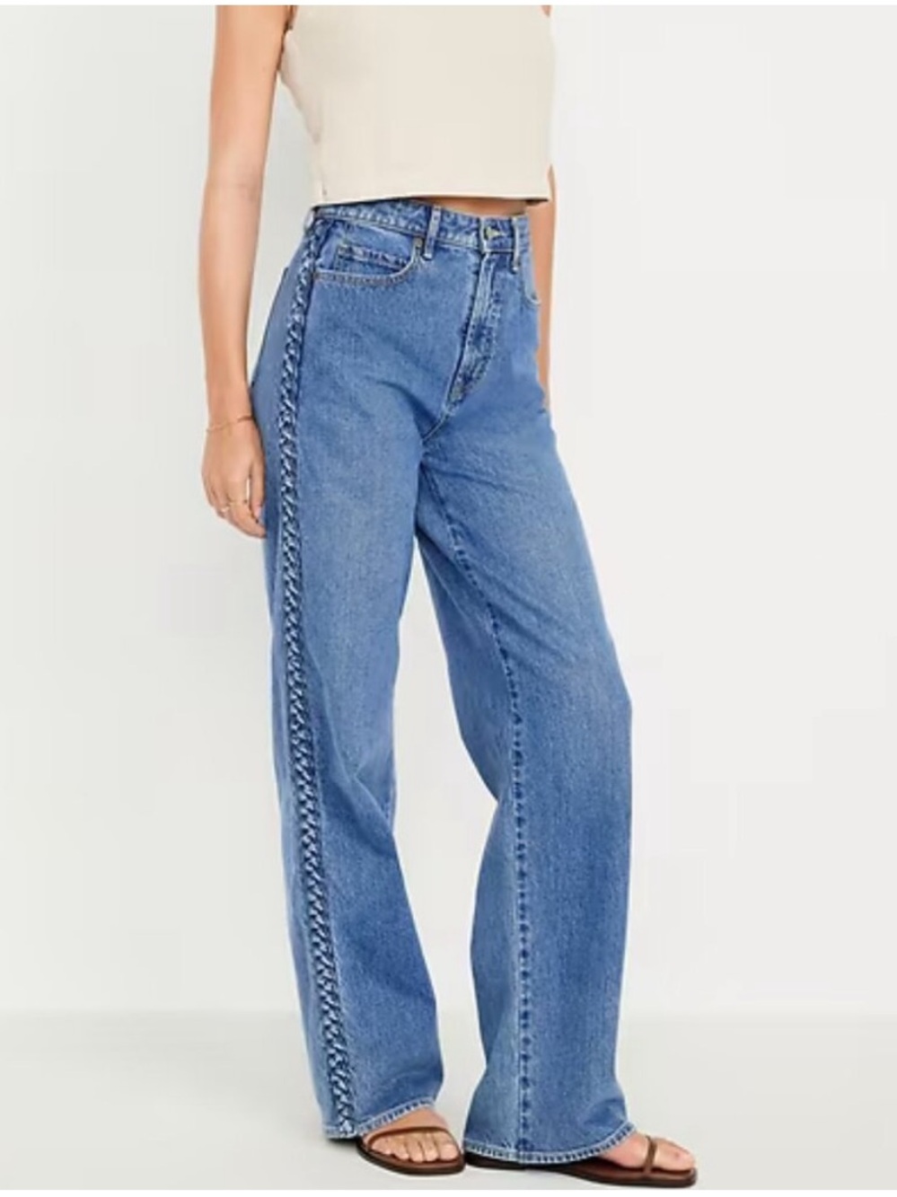 Old Navy Extra High Rise Sky-Hi Wide Leg Jeans with Braiding size 2